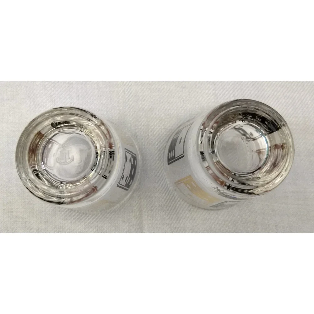 Vintage Anchor Hocking Shot Glasses Black & Gold Dice‎ Domino 1oz